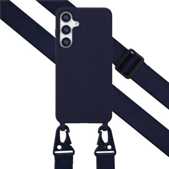 Selencia Siliconen hoesje met afneembaar koord voor de Samsung Galaxy S25 Plus - Donkerblauw