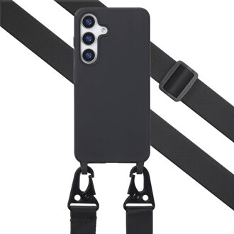 Selencia Siliconen hoesje met afneembaar koord voor de Samsung Galaxy S25 Plus - Zwart