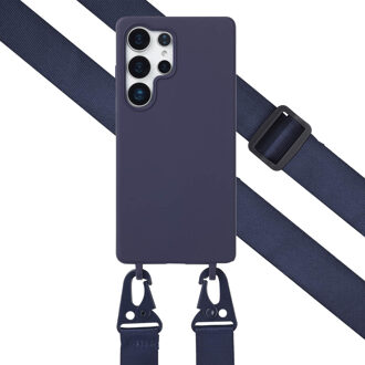 Selencia Siliconen hoesje met afneembaar koord voor de Samsung Galaxy S25 Ultra - Donkerblauw