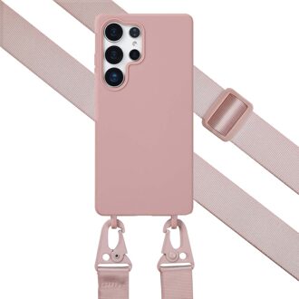 Selencia Siliconen hoesje met afneembaar koord voor de Samsung Galaxy S25 Ultra - Sand Pink Roze