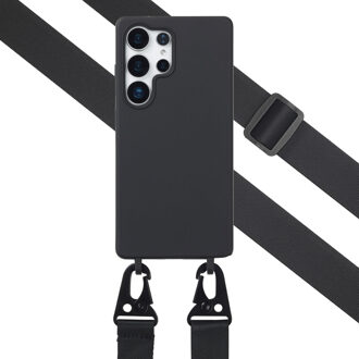 Selencia Siliconen hoesje met afneembaar koord voor de Samsung Galaxy S25 Ultra - Zwart
