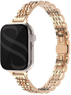 Selencia Slim Steel Jubilee Inspired schakelbandje voor de Apple Watch | 38/40/41/42 mm - Rosé Goud - 42 mm