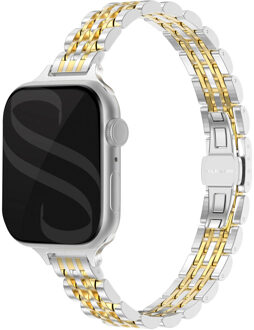 Selencia Slim Steel Jubilee Inspired schakelbandje voor de Apple Watch | 38/40/41/42 mm - Zilver & Goud - 42 mm