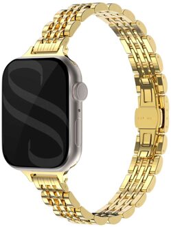 Selencia Slim Steel Jubilee Inspired schakelbandje voor de Apple Watch Series 1 t/m 9 / SE (38/40/41 mm) | Series 10 / 11 (42 mm) - Goud - 41 mm