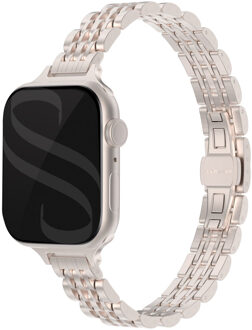 Selencia Slim Steel Jubilee Inspired schakelbandje voor de Apple Watch Series 1 t/m 9 / SE (38/40/41 mm) | Series 10 / 11 (42 mm) - Starlight Sterrenlicht - 41 mm