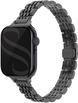 Selencia Slim Steel Jubilee Inspired schakelbandje voor de Apple Watch Series 1 t/m 9 / SE (38/40/41 mm) | Series 10 / 11 (42 mm) - Zwart - 41 mm