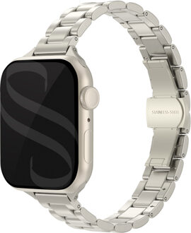 Selencia Slim Steel schakelbandje voor de Apple Watch Series 1 t/m 9 / SE (38/40/41 mm) | Series 10 / 11 (42 mm) - Sterrenlicht - 41 mm