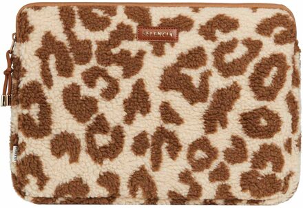 Selencia Teddy Laptop hoes 15-16 inch - Laptopsleeve - Vanilla Leopard Beige - 16