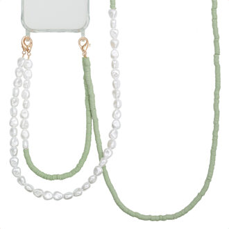 Selencia Telefoonkoorden set met Parels en Elastiekjes - Pistache Cream Groen - One size