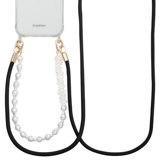 Selencia Telefoonkoorden Set met Parels en Schelpen - Midnight Black Zwart - One size