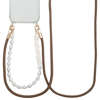 Selencia Telefoonkoorden Set met Parels en Schelpen - Mocha Brown Bruin - One size