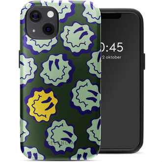 Selencia Vivid Backcover met MagSafe voor de Apple iPhone 13 - Wavy Smiley Green Meerkleurig