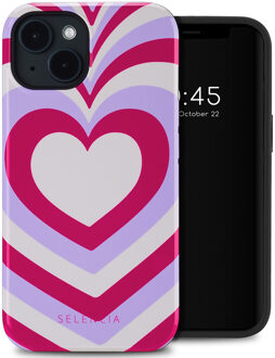 Selencia Vivid Backcover met MagSafe voor de Apple iPhone 14 - Double Hearts Rubine Red Lilac Meerkleurig