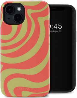 Selencia Vivid Backcover met MagSafe voor de Apple iPhone 14 - Wavy Swirl Orange Fern Meerkleurig