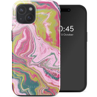 Selencia Vivid Backcover met MagSafe voor de Apple iPhone 15 - Marble Pink Meerkleurig