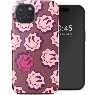 Selencia Vivid Backcover met MagSafe voor de Apple iPhone 15 - Wavy Smiley Pink Meerkleurig