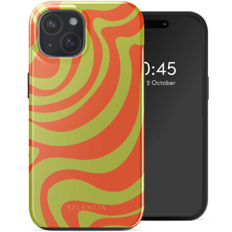 Selencia Vivid Backcover met MagSafe voor de Apple iPhone 15 - Wavy Swirl Orange Fern Meerkleurig