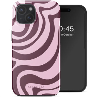 Selencia Vivid Backcover met MagSafe voor de Apple iPhone 15 - Wavy Swirl Pink Plum Meerkleurig