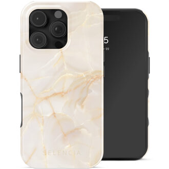 Selencia Vivid Backcover met MagSafe voor de Apple iPhone 16 Pro - Golden Beige Marble Meerkleurig