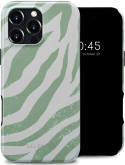 Selencia Vivid Backcover met MagSafe voor de Apple iPhone 16 Pro Max - Colorful Zebra Sage Green Meerkleurig