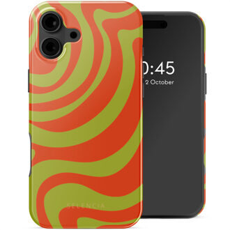 Selencia Vivid Backcover met MagSafe voor de Apple iPhone 16 - Wavy Swirl Orange Fern Meerkleurig