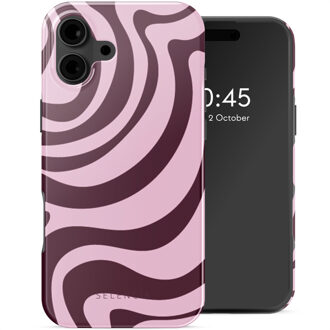 Selencia Vivid Backcover met MagSafe voor de Apple iPhone 16 - Wavy Swirl Pink Plum Meerkleurig