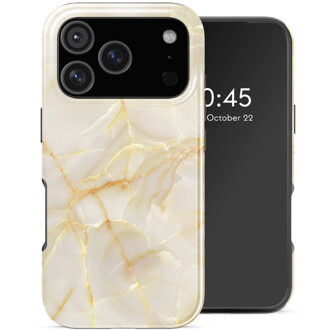 Selencia Vivid Backcover met MagSafe voor de Apple iPhone 17 Pro - Golden Beige Marble Meerkleurig