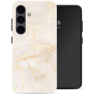 Selencia Vivid Backcover met MagSafe voor de Samsung Galaxy S24 - Golden Beige Marble Meerkleurig