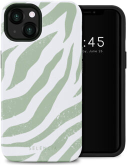 Selencia Vivid Backcover voor de Apple iPhone 13 - Colorful Zebra Sage Green Meerkleurig