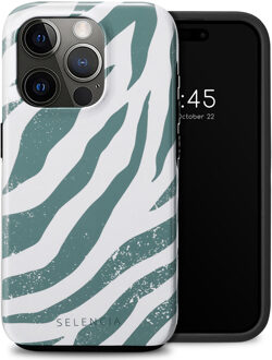 Selencia Vivid Backcover voor de Apple iPhone 15 Pro - Colorful Zebra Pine Blue Meerkleurig