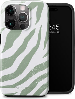 Selencia Vivid Backcover voor de Apple iPhone 15 Pro - Colorful Zebra Sage Green Meerkleurig