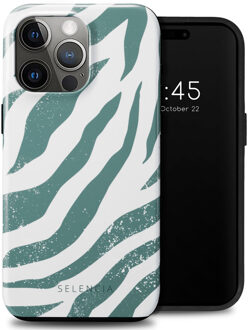 Selencia Vivid Backcover voor de Apple iPhone 15 Pro Max - Colorful Zebra Pine Blue Meerkleurig
