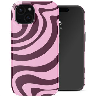 Selencia Vivid Backcover voor de Apple iPhone 15 - Wavy Swirl Pink Plum Meerkleurig
