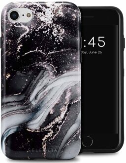 Selencia Vivid Backcover voor de Apple iPhone SE (2022 / 2020) / 8 / 7 / 6(s) - Chic Marble Black Meerkleurig