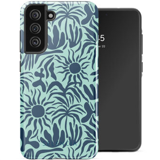 Selencia Vivid Backcover voor de Samsung Galaxy S21 FE - Tropical Vibes Light Blue Meerkleurig