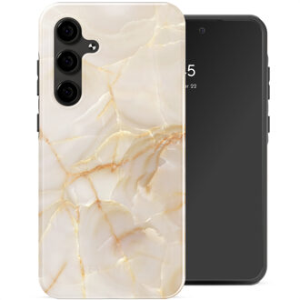 Selencia Vivid Backcover voor de Samsung Galaxy S24 FE - Golden Beige Marble Meerkleurig