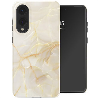 Selencia Vivid Backcover voor de Samsung Galaxy S25 Edge - Golden Beige Marble Meerkleurig