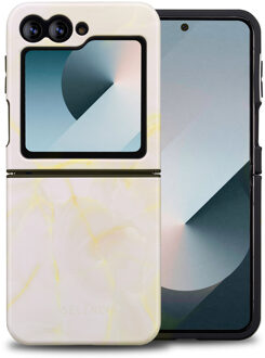 Selencia Vivid Backcover voor de Samsung Galaxy Z Flip 6 / Flip 7 FE - Golden Beige Marble Meerkleurig