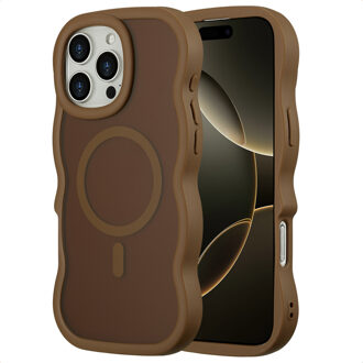 Selencia Wavy Backcover met MagSafe voor de Apple iPhone 16 Pro Max - Mocha Brown Bruin
