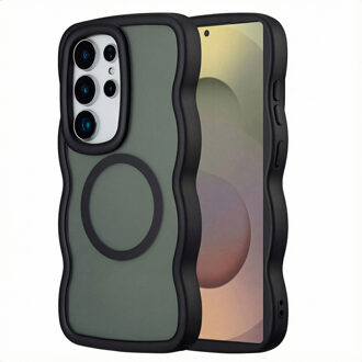 Selencia Wavy Backcover met MagSafe voor de Samsung Galaxy S25 Ultra - Zwart