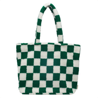 Selencia Zaya Tote Bag - Teddy Laptoptas 16 inch - Checkered Green Meerkleurig - 16.2