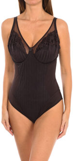 Selene Bodysuit met beugel en kant voor dames, model MARILUZ. Elegant, vrouwelijk en met een perfecte pasvorm. Bruin - EU 95C /UK 42C