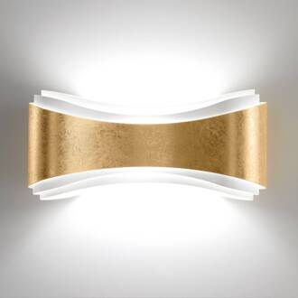 Selene LED wandlamp Ionica van staal met bladgouddecor goud, wit
