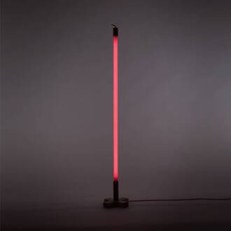 Seletti LED lamp Linea, fuchsia, houten details, universeel roze, licht hout