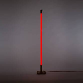 Seletti LED lamp Linea, rood, houten details, universeel rood, hel hout