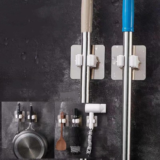 Self-Adhesive Wall Mounted Mop Hooks Multi-Function Organizer Holder Strong Sticker Bathroom Brush Broom Hanger Rack Storage