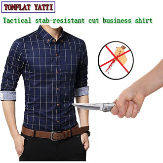 Self Defense Tactics Business Stab-resistant Anti-cut Men's Shirts Invisible Soft Is A Fashion Plaid Safety Protective Clothing