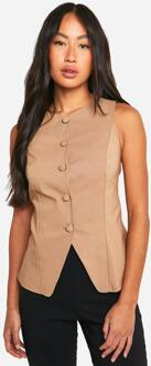 Self Fabric Button Front Waistcoat → Tanke Met Knoopsluiting In Dezelfde Stof, Camel - 36
