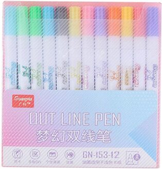 Self-Outline Metallic Markers, 8/12Pcs Dubbele Lijn Pen Gemengde Kleur Kinderen, Volwassenen 12 kleuren