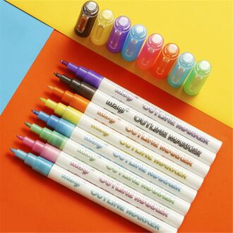 Self-Outline Metallic Markers, 8Pcs Dubbele Lijn Pen Buiiet Journal Pennen & Gekleurde Permanente Pennen Voor Kinderen, Volwassenen Wholesalse